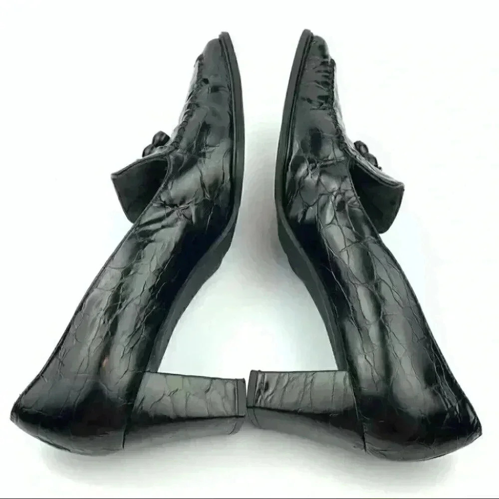 Stuart Weitzman heel 7 AA black leather square toe - Picture 6 of 13